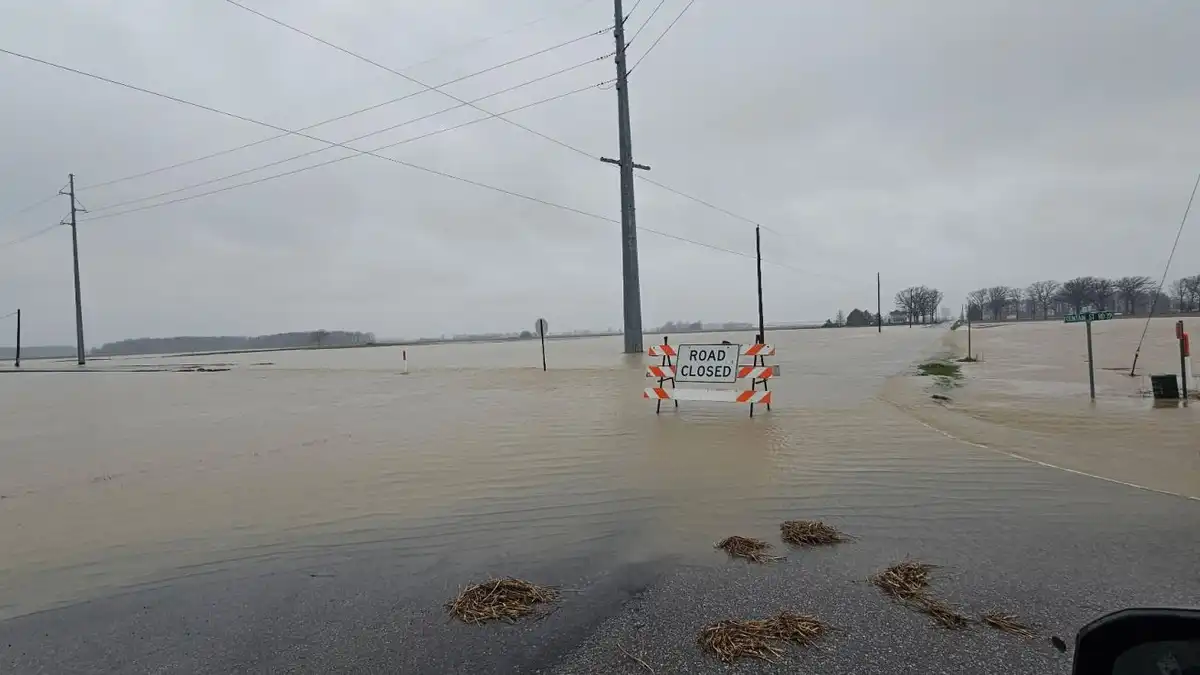 Flooding in Defiance County, OH, slowed storm damage survey efforts on April 1