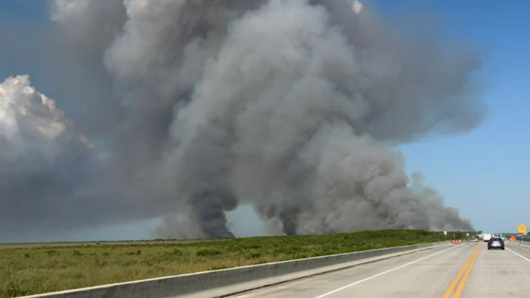 Smoke and flames from the Highway 41 Fire burning inside Everglades National Park in west Miami-Dade on April 28, 2026. Credit: Everglades National Park