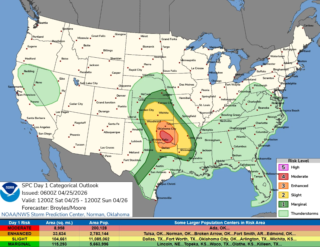 SPC day 1 categorical outlook for April 25, 2026