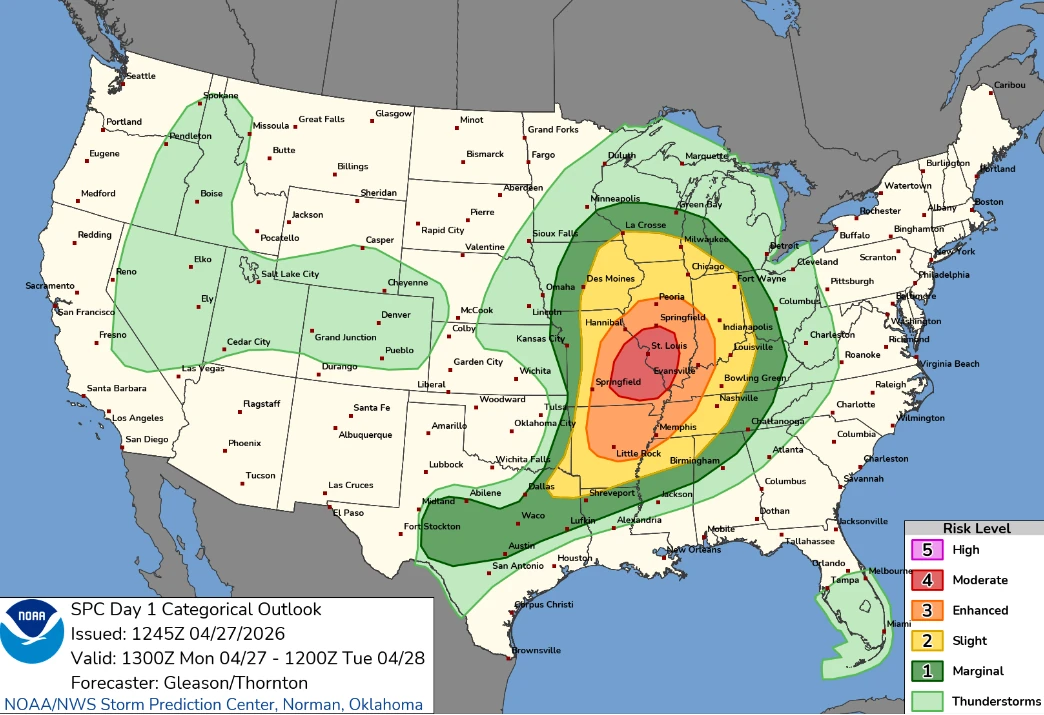 SPC day 1 categorical outlook for April 27, 2026