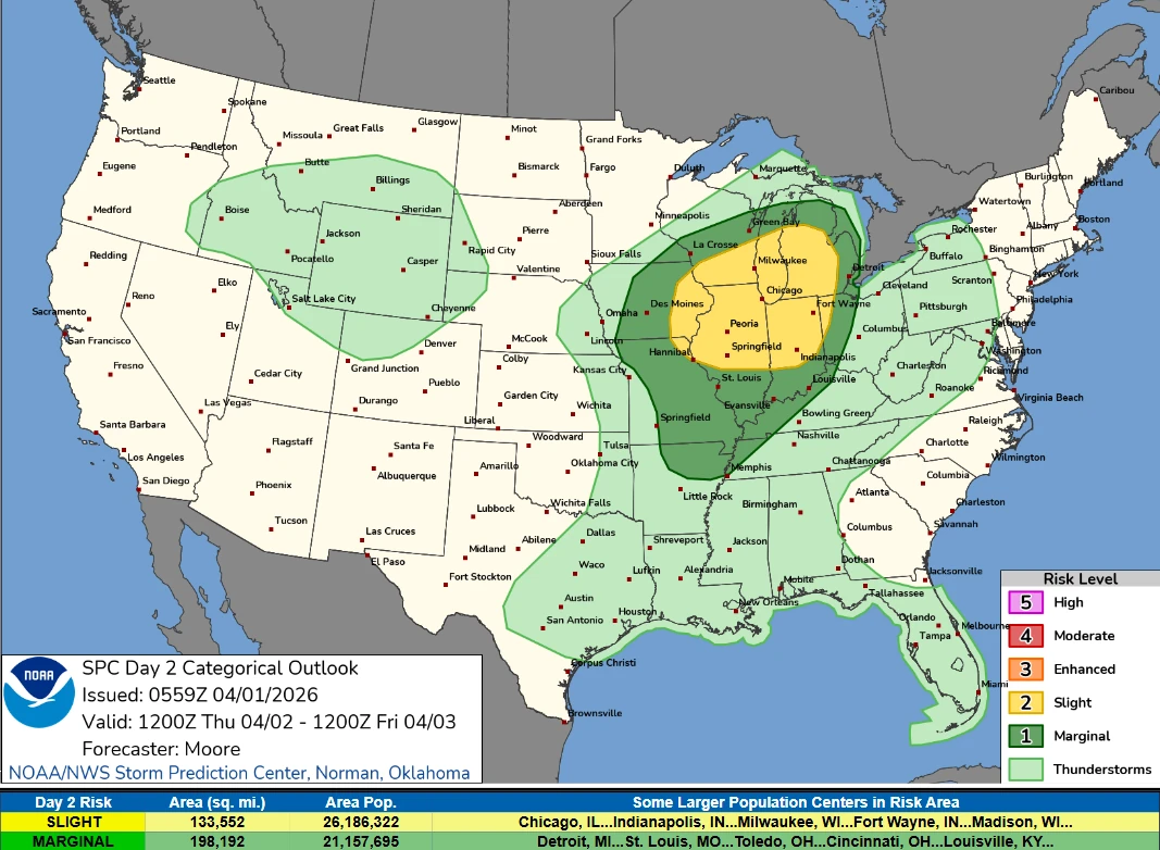 SPC day 2 categorical outlook April 2, 2026