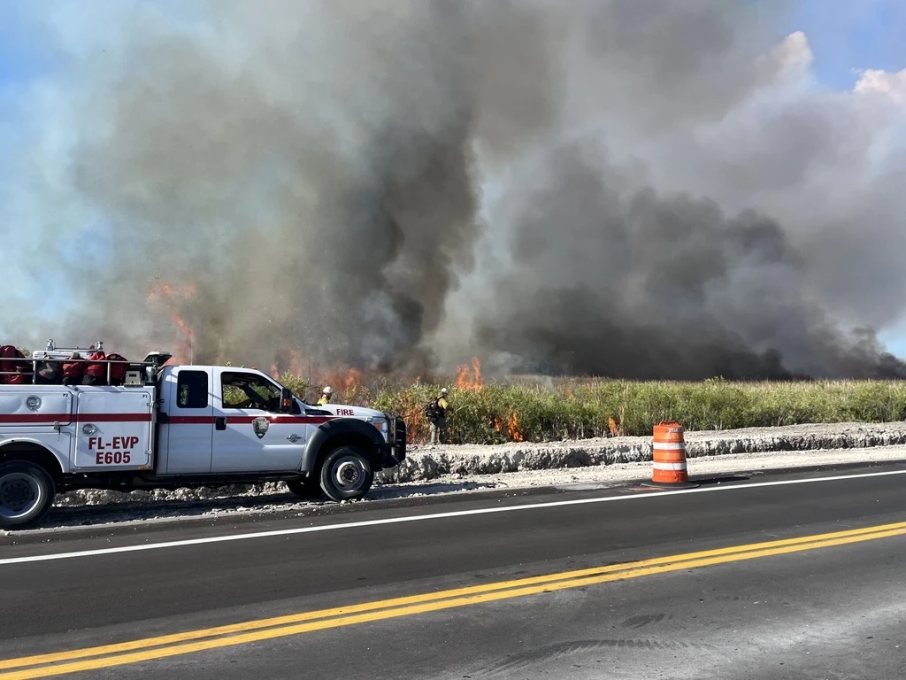 Smoke and flames from the Highway 41 Fire burning inside Everglades National Park in west Miami-Dade on April 28, 2026. Credit: Everglades National Park