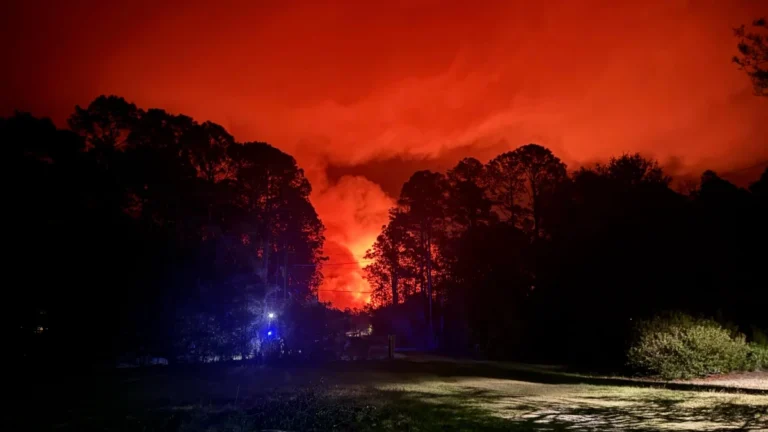 Smoke for Pineland road fire and Brantley Highway 82 fire in Georgia on April 21, 2026