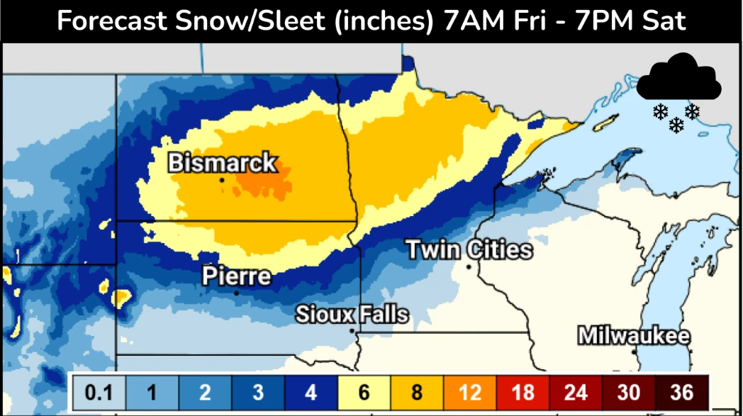 Snow and Sleet forecast for the Northern Plains and Great Lakes through April 3, 2026