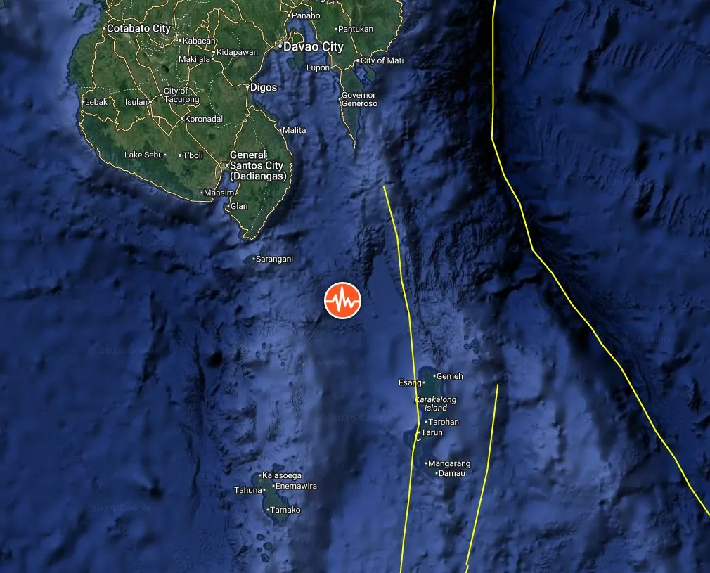 Epicenter of M6.0 earthquake near Sarangani, Philippines on April 4, 2026
