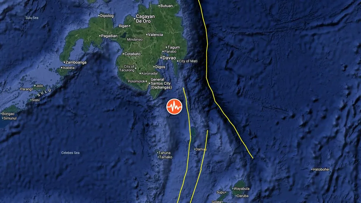 Epicenter of M6.0 earthquake near Sarangani, Philippines on April 4, 2026