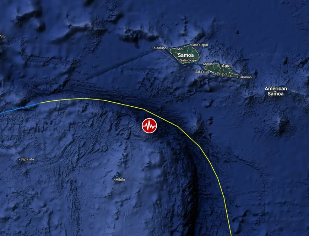 Epicenter of M6.2 earthquake in Tonga on April 19, 2026