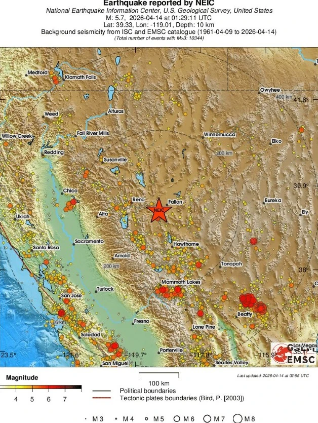 m5.7 earthquake silver springs nevada april 14 2026 emsc regional seismicity