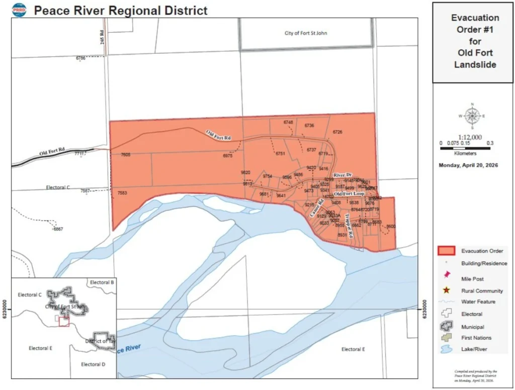 peace river regional district evacuation order 1 for old fort landslide