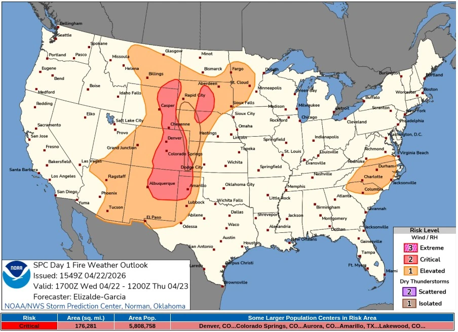 spc day 1 fire weather outlook april 22 2026