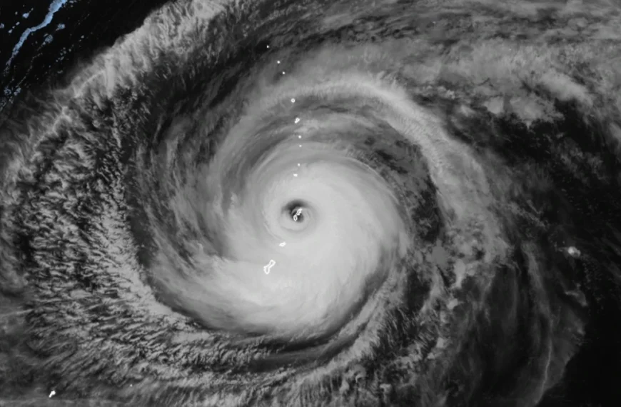 super typhoon sinlaku making landfall over tinian and saipan 1350 utc april 14 2026 jma himawari-9 satellite image
