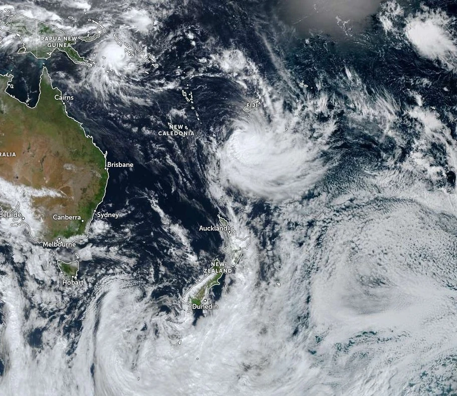 Tropical Cyclone Maila (left) and Tropical Cyclone Vaianu (right) at 01:20 UTC on April 8, 2026