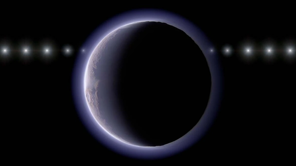 Artist’s conception of a star passing behind TNO with an atmosphere