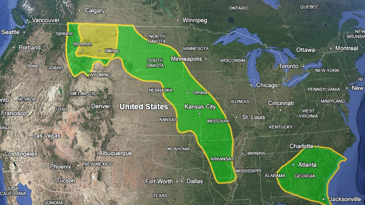 Google earth overlay of WPC Slight Risk ERO for May 30, 2026