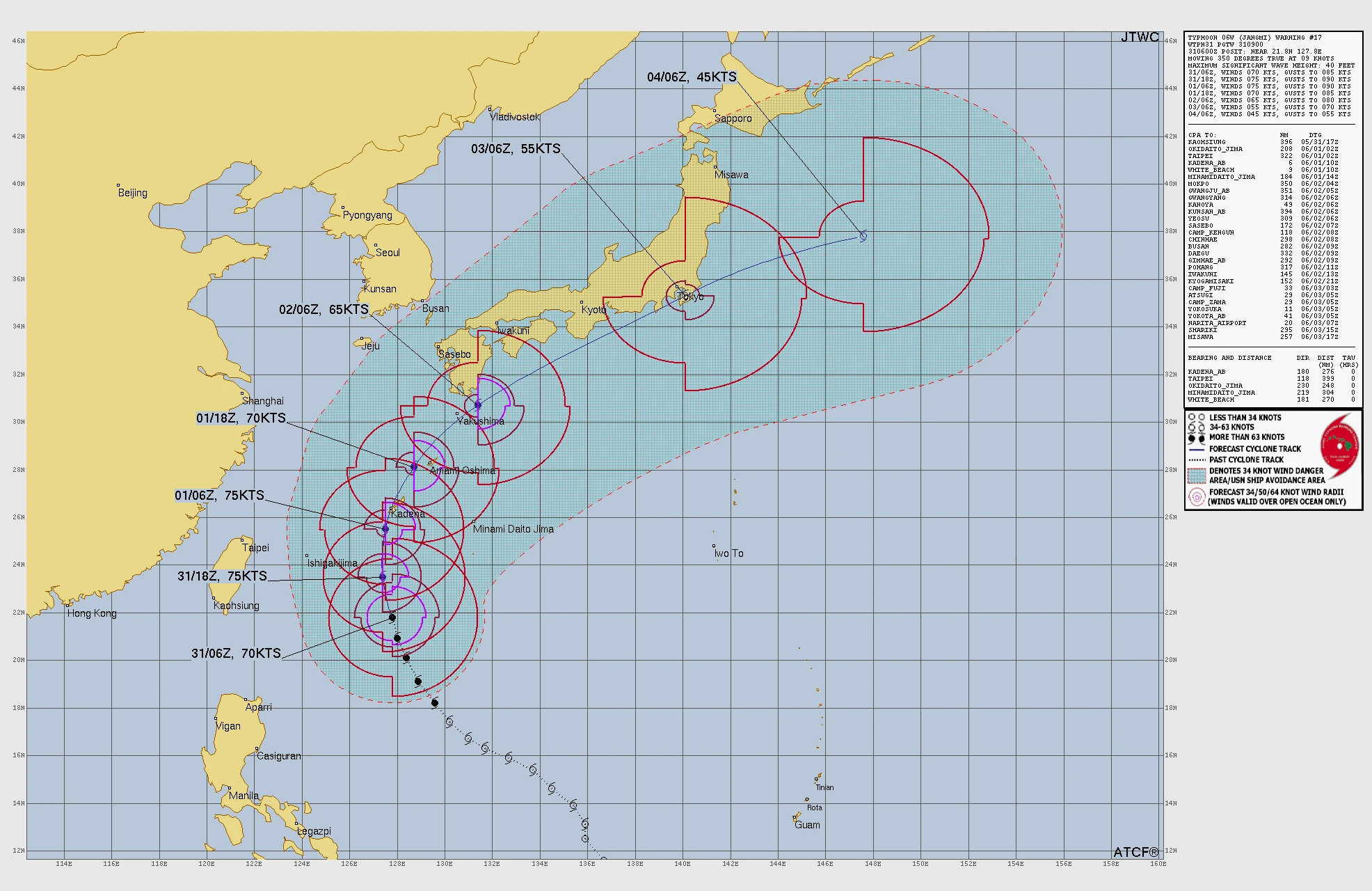 JTWC forecast track for Typhoon Jangmi (Domeng) issued on May 31, 2026