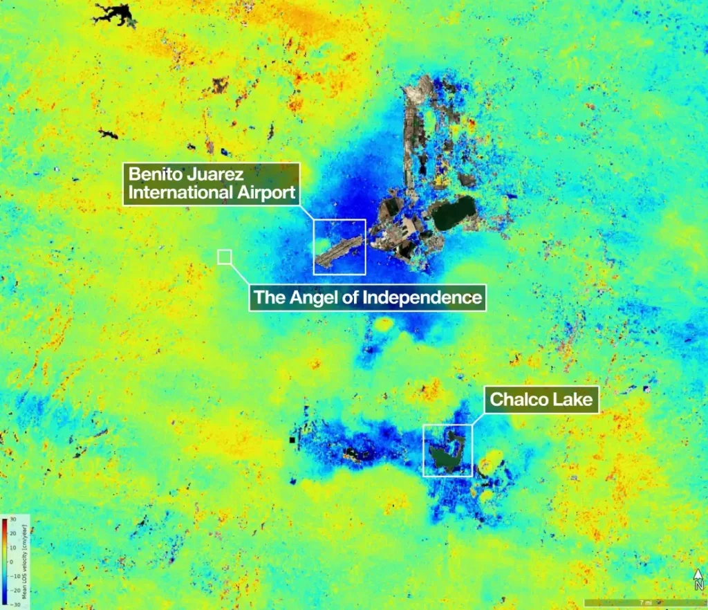 Mexico City subsidence exceeding extreme 2 cm (0.8 inches) per month bg