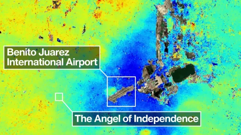 Mexico City subsidence exceeding extreme 2 cm (0.8 inches) per month f