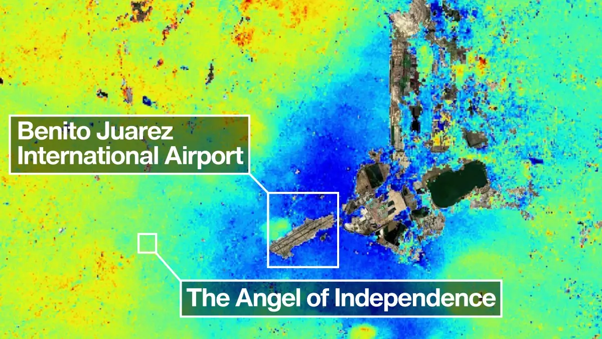 Mexico City subsidence exceeding extreme 2 cm (0.8 inches) per month f