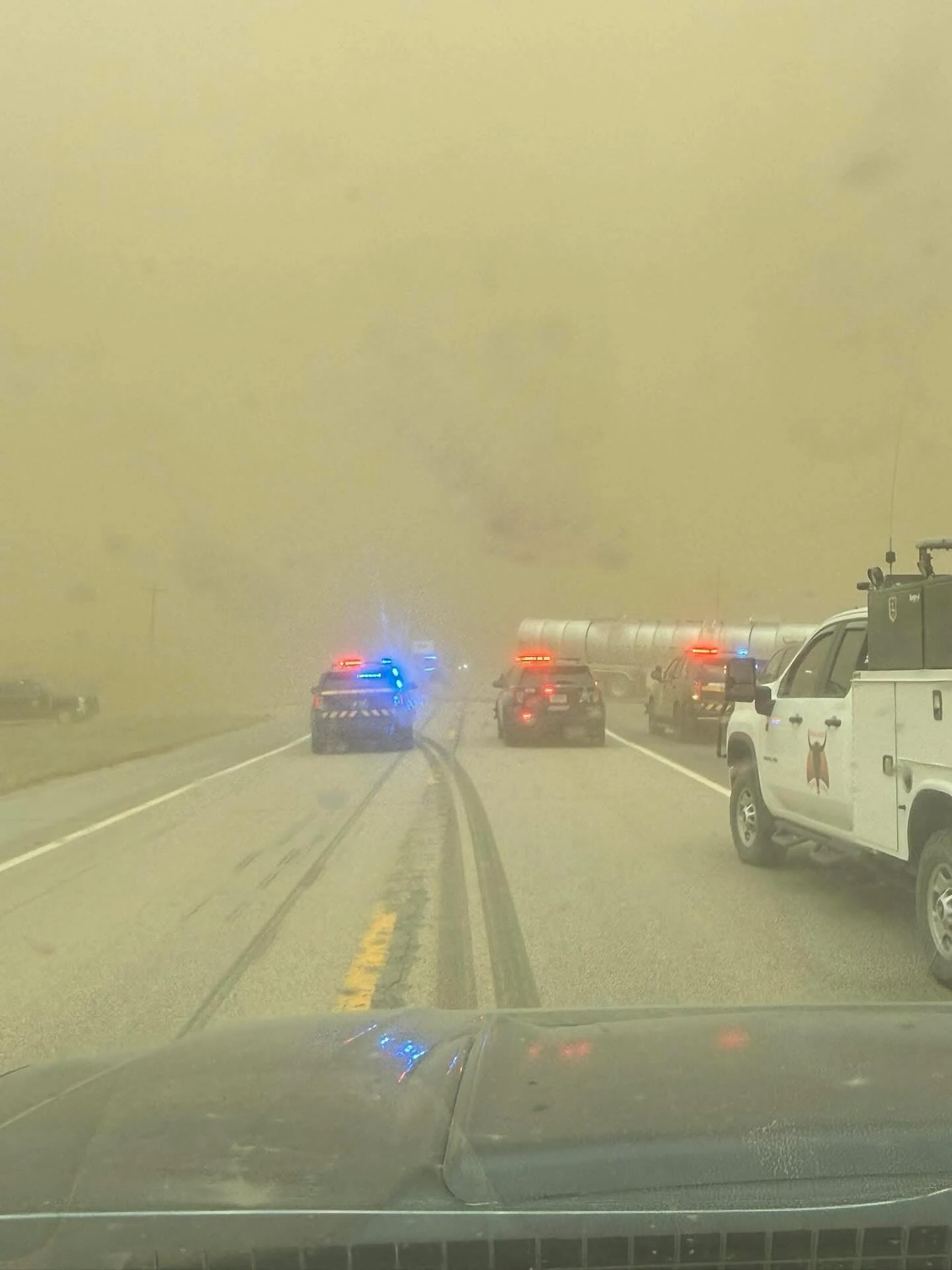 NDHP responding to a crash caused by a dust storm on Highway 84 near Williams County on May 14, 2026