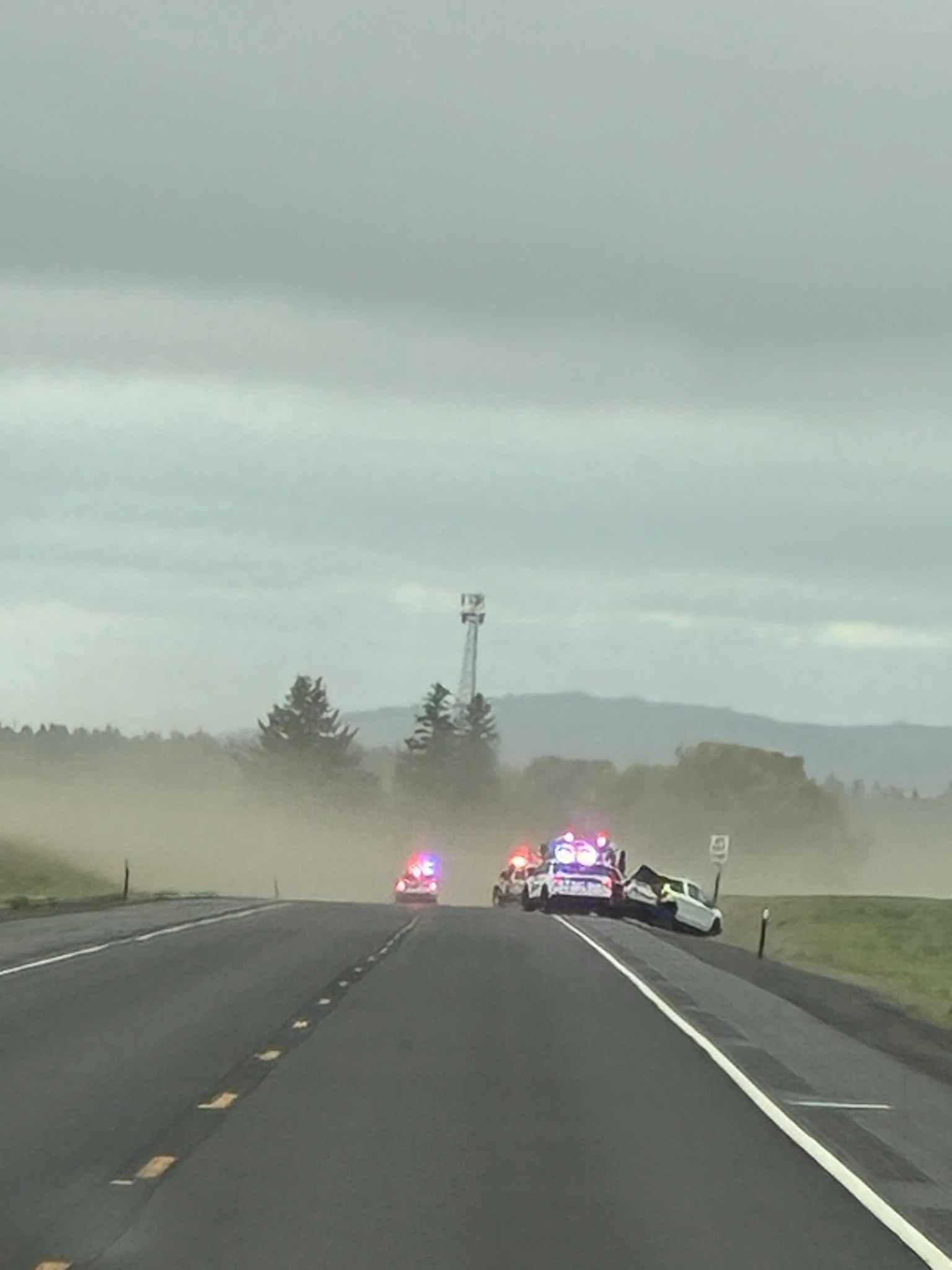 Police crews responding to vehicle crashed amid blinding dust storms on US-195 near Spangle Washington on May 13, 2026