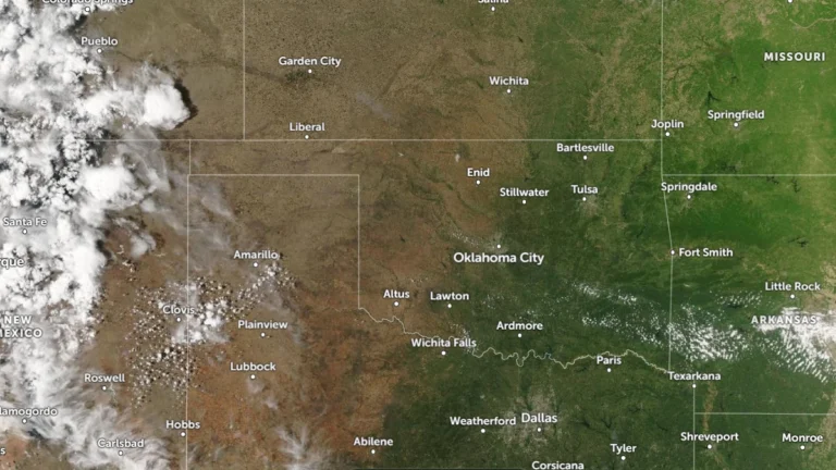 Satellite image of the Arkansas Red Basin region on May 13, 2026.