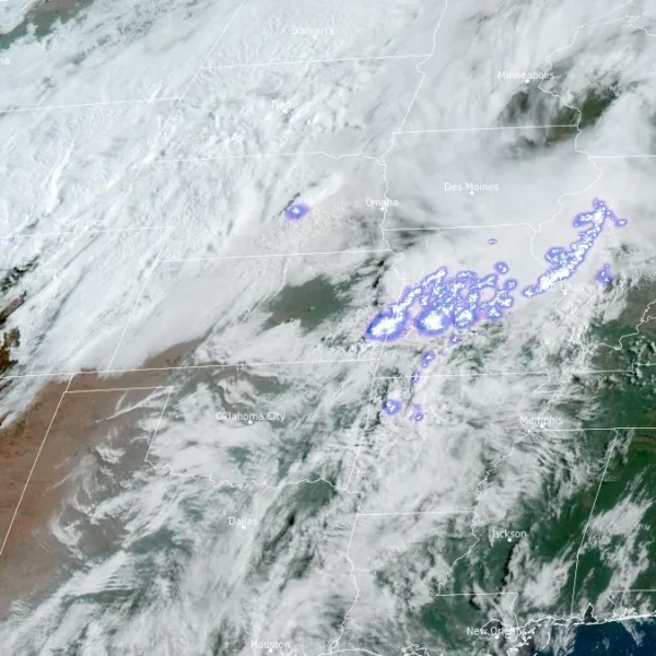 Satellite image with lightning mapper acquired at 13:30 UTC on May 18, 2026