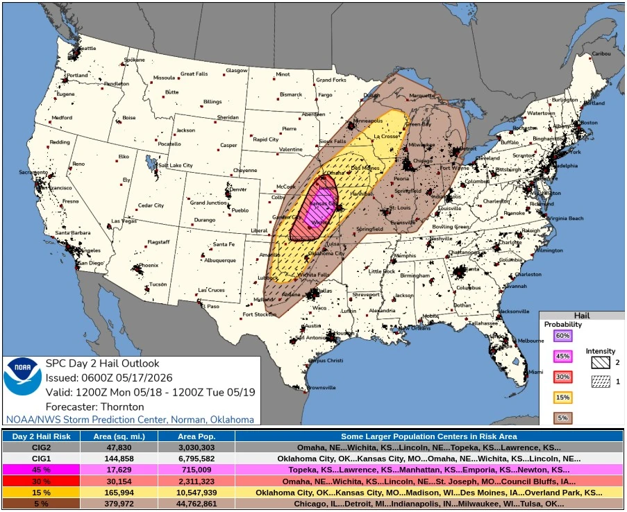 day 2 hail outlook valid 24 hours to 1200 utc may 19 2026