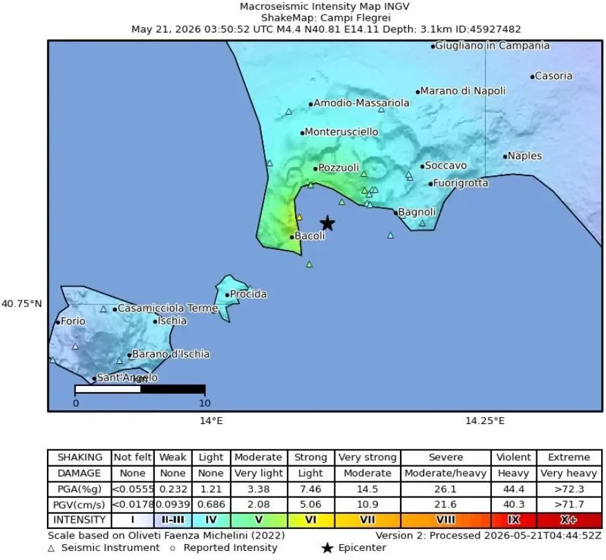 m4.4 earthquake campi flegrei intensity map ingv may 21 2026