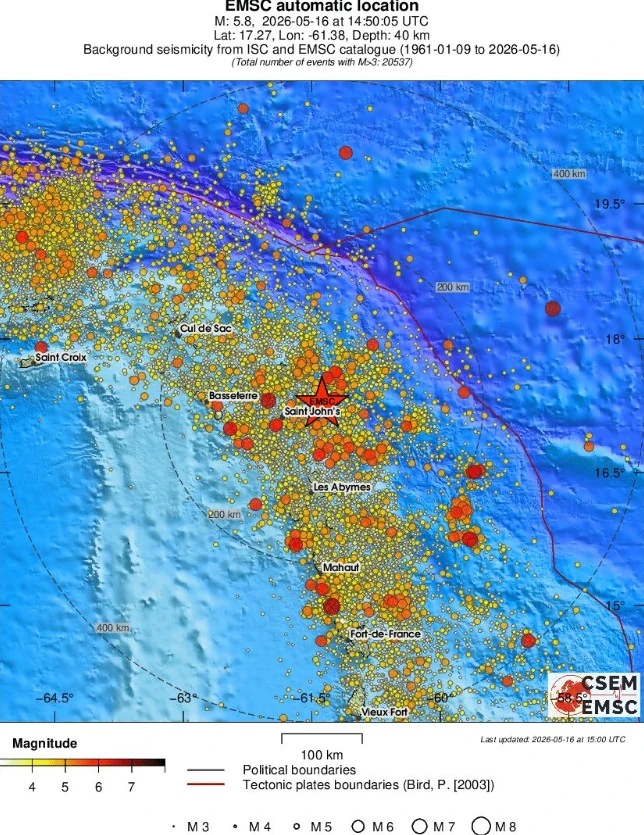 m6.0 earthquake antigua and barbuda region antigua and barbuda may 16 2026 emsc regional seismicity
