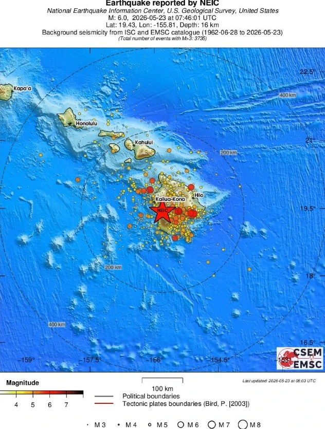 m6.0 earthquake island of hawaii hawaii may 23 2026 emsc regional seismicity