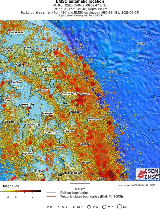m6.0 earthquake samar philippines may 4 2026 emsc regional seismicity