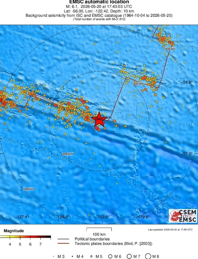 m6.6 earthquake southern east pacific rise may 20 2026 emsc regional seismicity