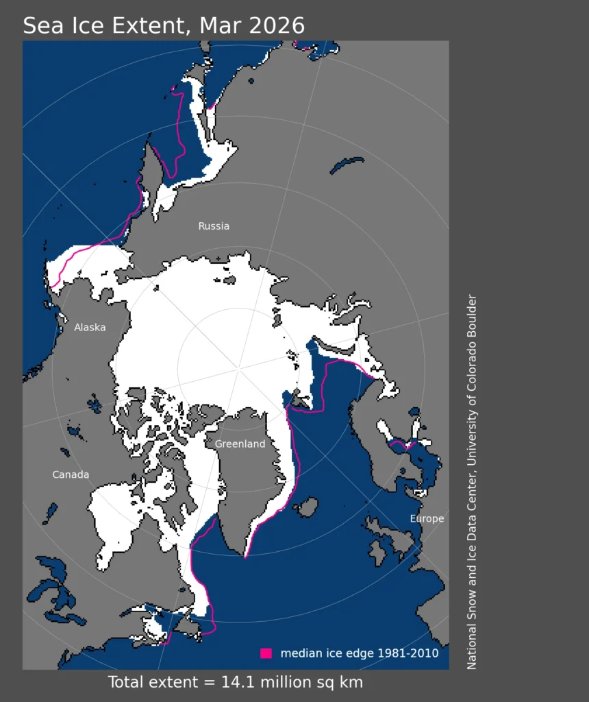 sea ice extent arctic march 2026