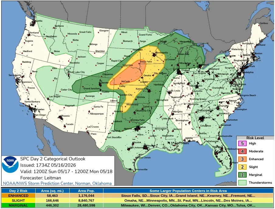 spc day 1 categorical look valid 24 hours to 1200 utc may 18 2026