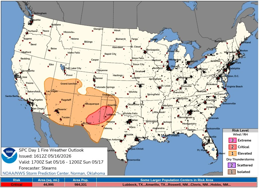 spc day 1 fire weather outlook valid 24 hours to 1200 may 17 2026