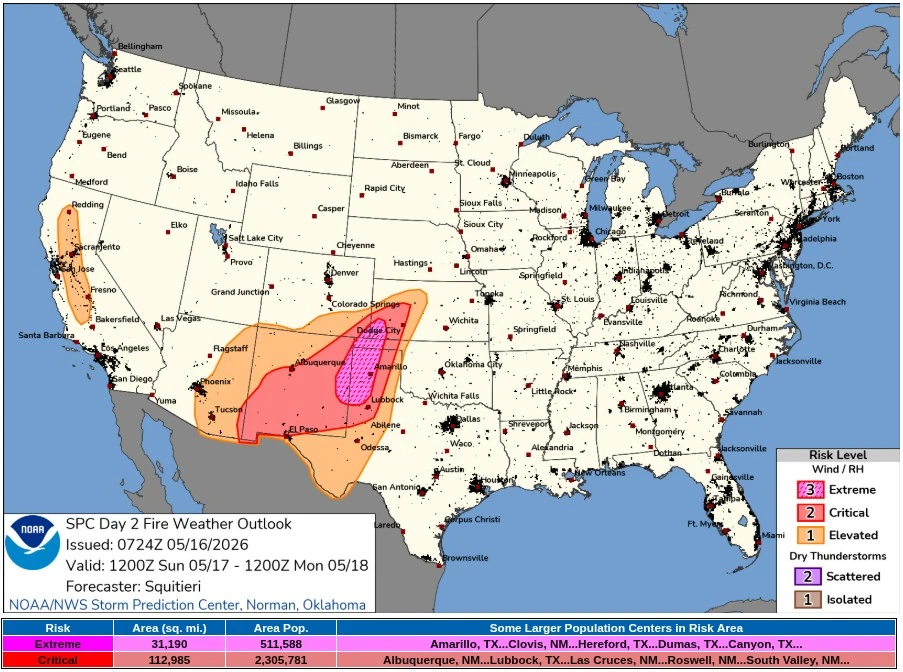 spc day 1 fire weather outlook valid 24 hours to 1200 may 18 2026