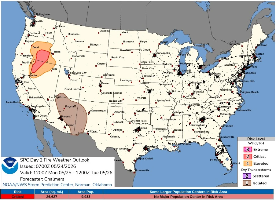 spc day 2 fire weather outlook valid 24 hours to 1200 utc may 26 2026