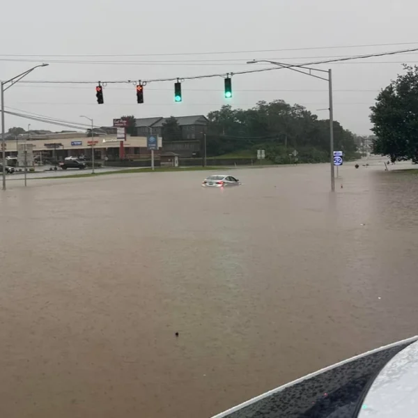 A car submerged in floodwaters in Richmond, Kentucky on June 27, 2026