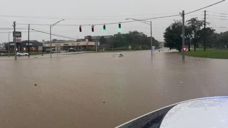 A car submerged in floodwaters in Richmond, Kentucky on June 27, 2026