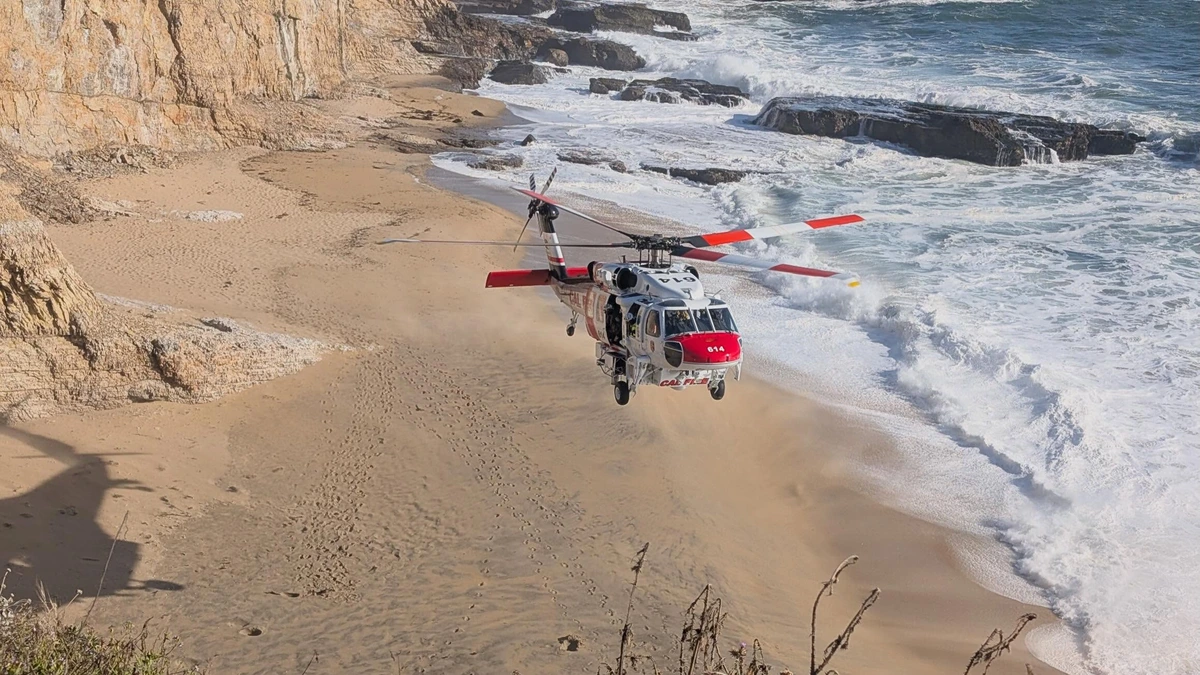 Alma Helitack Copter 614 brought one patient from the beach to the bluffs