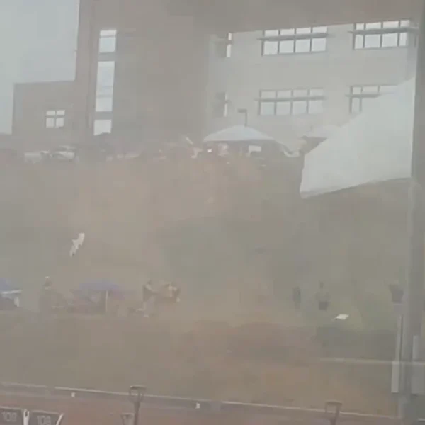 Collapsed tent that injured five people during WVU vs Cal Poly Baseball game on June 6, 2026