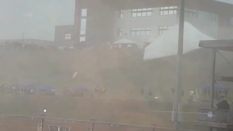 Collapsed tent that injured five people during WVU vs Cal Poly Baseball game on June 6, 2026