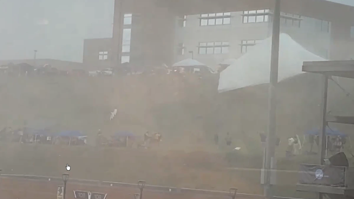 Collapsed tent that injured five people during WVU vs Cal Poly Baseball game on June 6, 2026