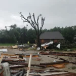 EF2 tornado damage in Riley County, Kansas on June 6, 2026