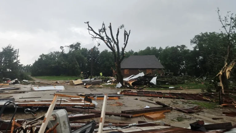 EF2 tornado damage in Riley County, Kansas on June 6, 2026