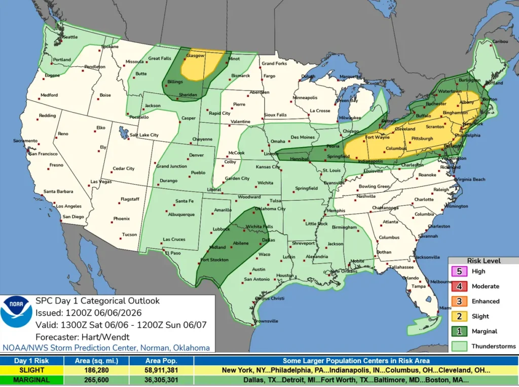 SPC Day 1 Convective Outlook on June 6, 2026