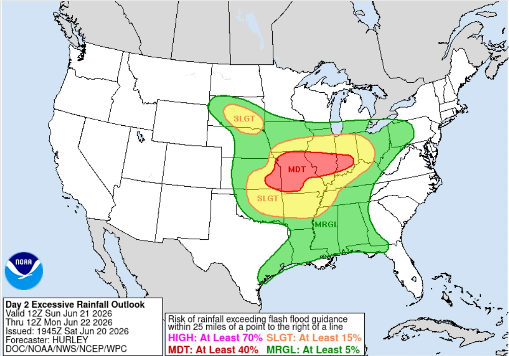 NWS day 2 ero issued on june 21, 2026, valid through june 22, 2026