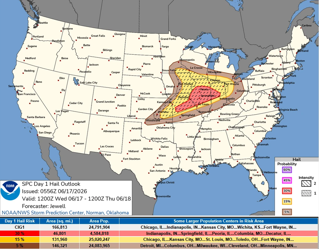 SPC Hail Outlook issued for June 17-18, 2026
