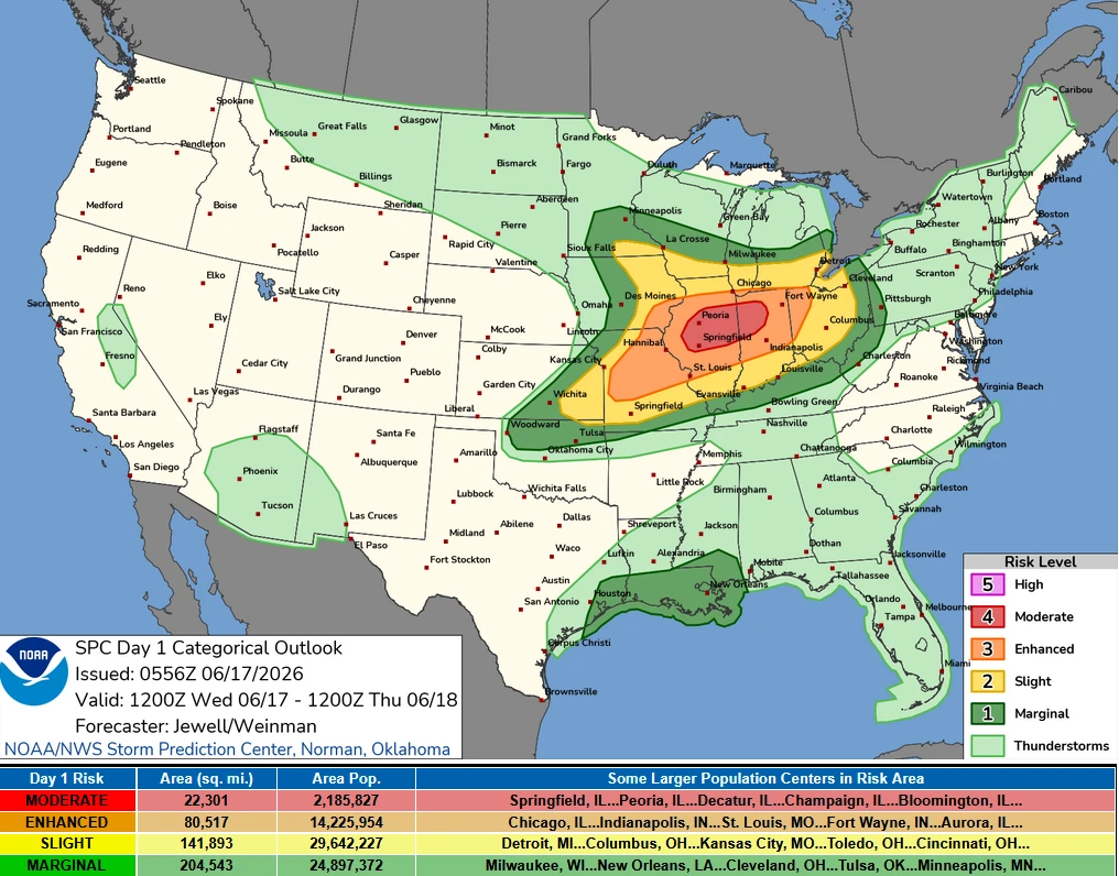 SPC day 1 convective outlook valid June 17-18, 2026