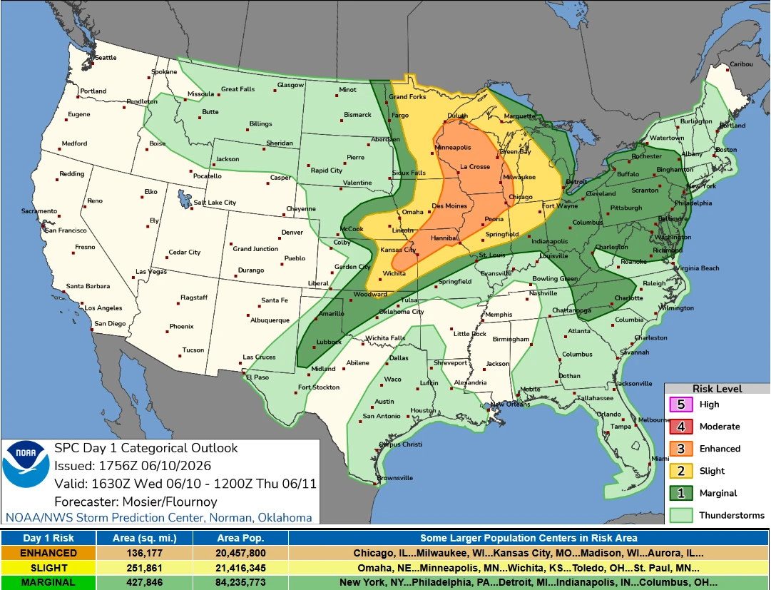 SPC day 1 convective outlook valid through June 11, 2026